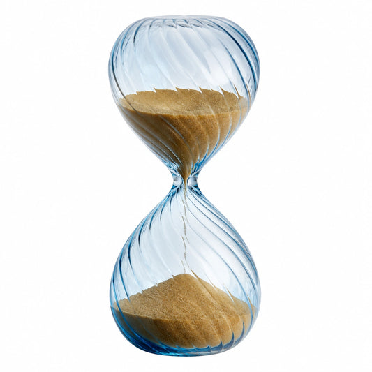 Sablier Torsadé en Verre Bleu avec Sable Beige