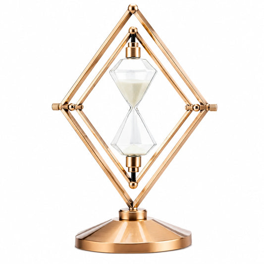 Sablier Décoratif Rotatif en Bronze et Verre, Hauteur 22 cm