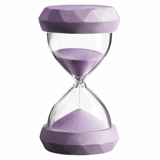 Sablier violet décoratif avec socle géométrique